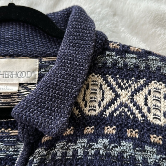 MOTHERHOOD Tribal Style Knit Cardigan Sweater Zip Up Blue Beige Size Large - Picture 15 of 17